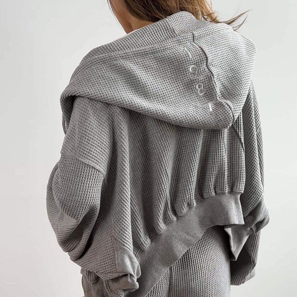 Kayla Waffle Zip Up Hooded Jacket