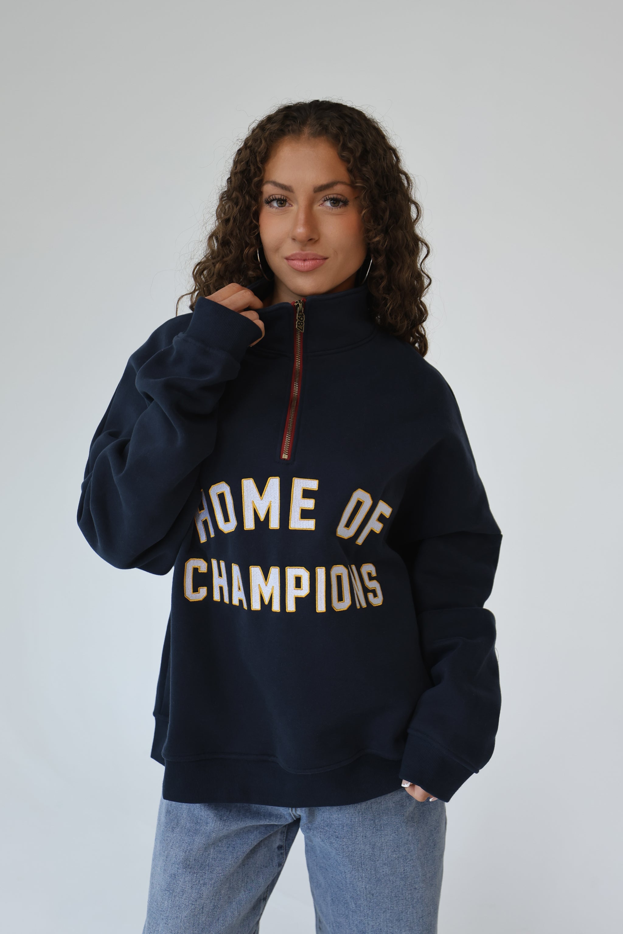 ダークブルー ハイネックシャツ DECEMBER HERITAGE QUARTER ZIP IN 