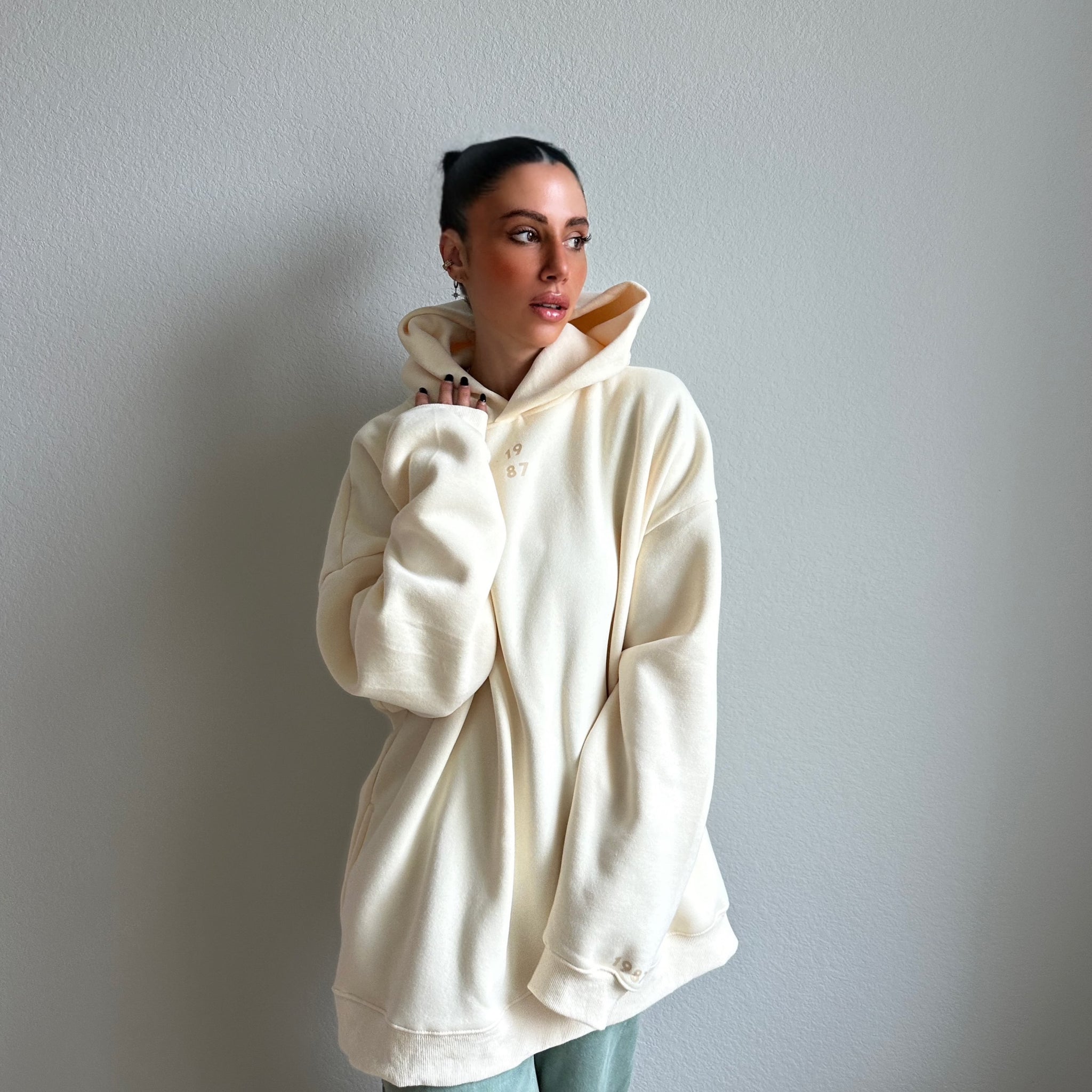 The Label Hoodie in “Ivory”