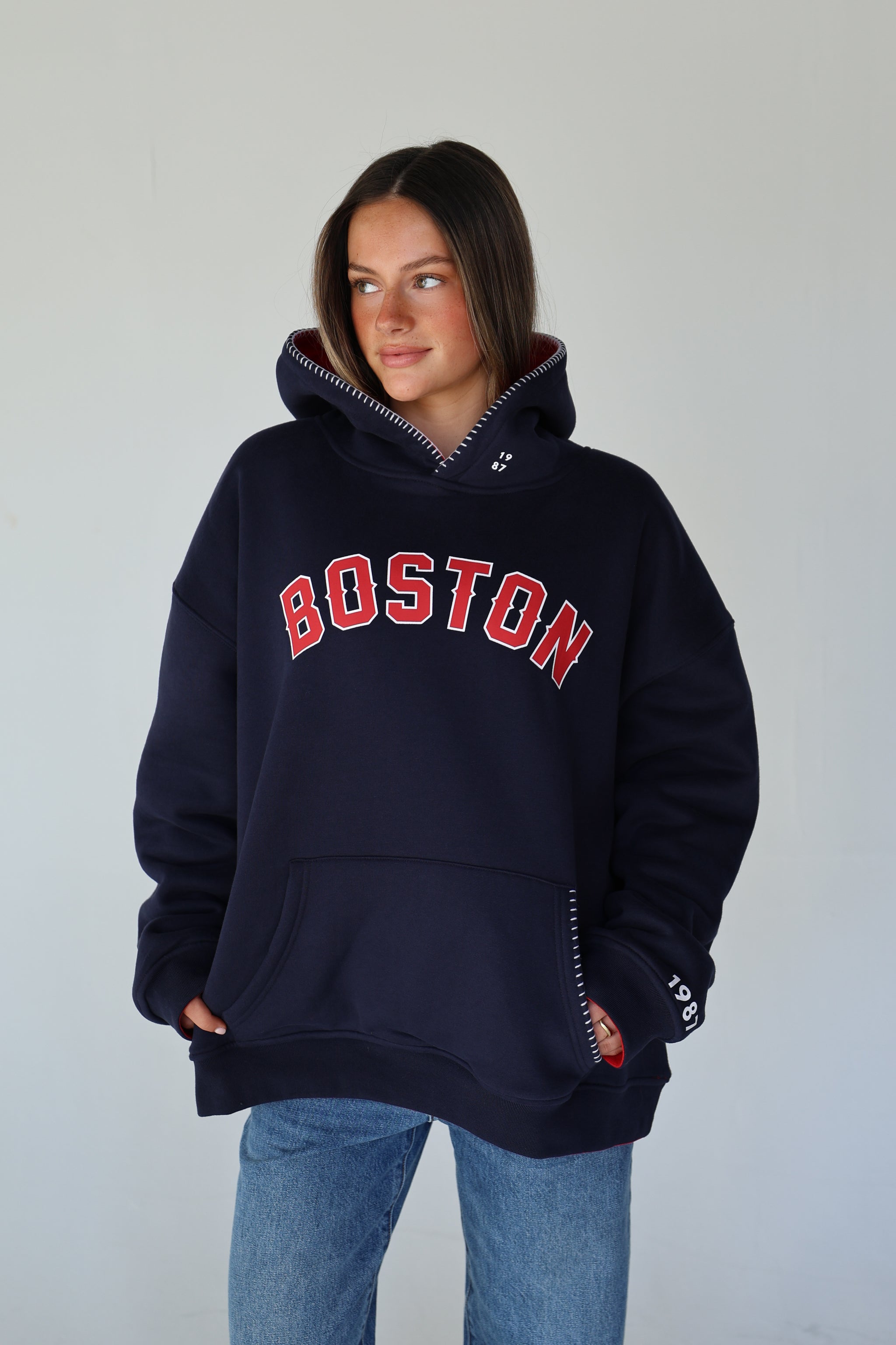 ももHOWDY back print sweat.(navy) HOME/AWAY REVERSIBLE HOODIE IN 