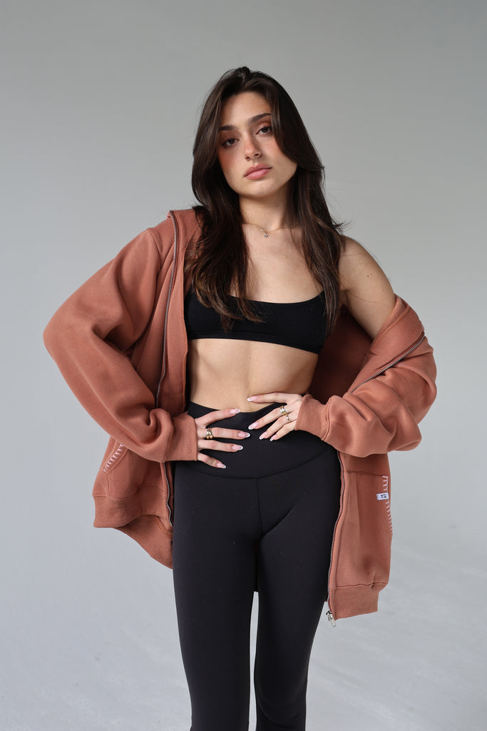 LABEL HOODIE IN "TAUPE"
