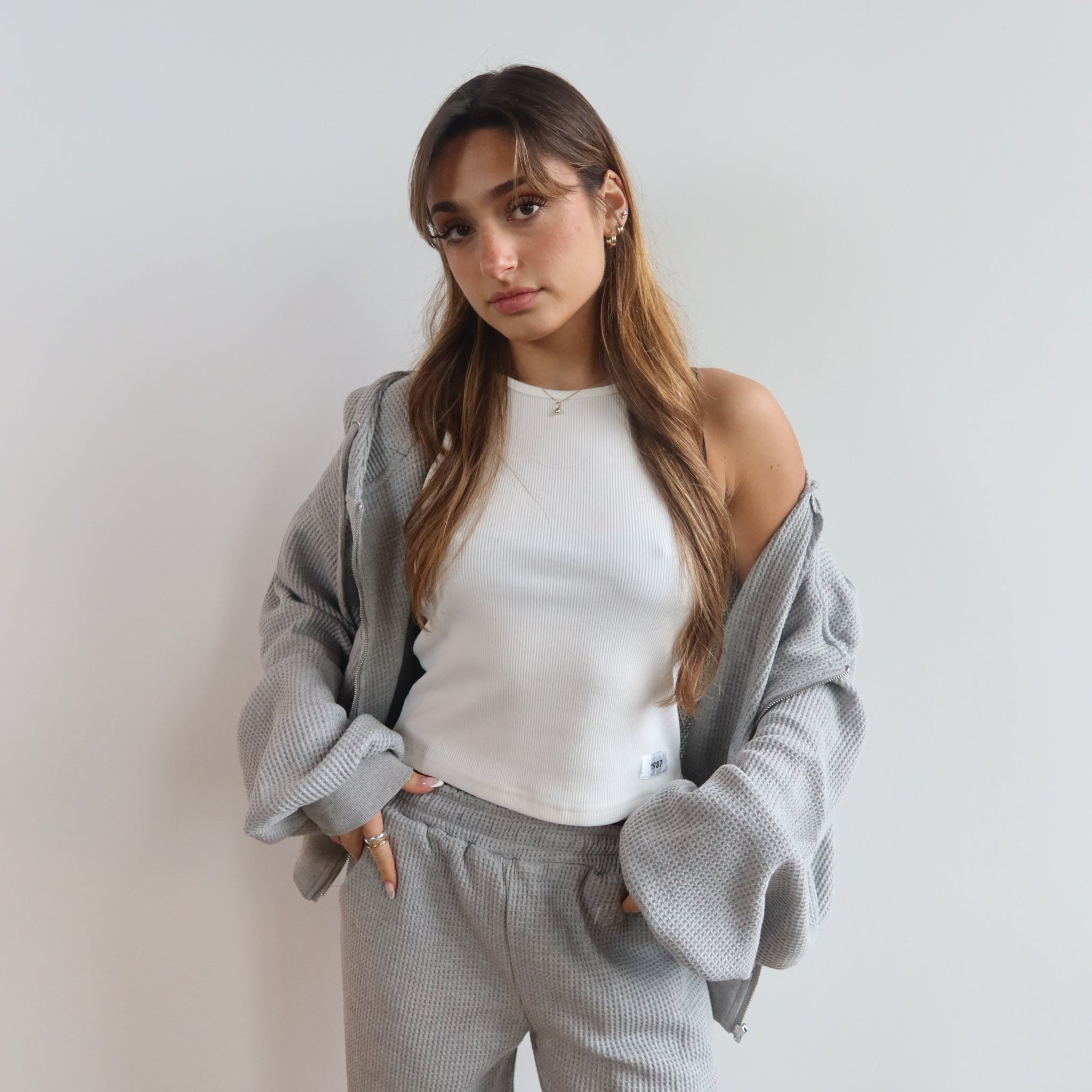 West End Waffle zip up in 