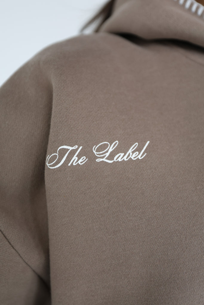 LABEL HOODIE IN "TAUPE"