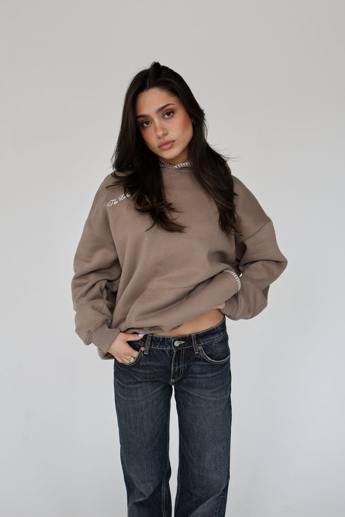 LABEL HOODIE IN "TAUPE"