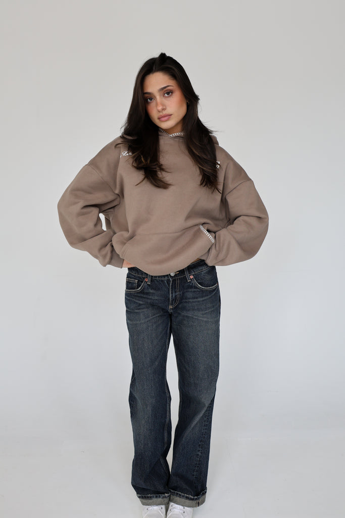 LABEL HOODIE IN "TAUPE"